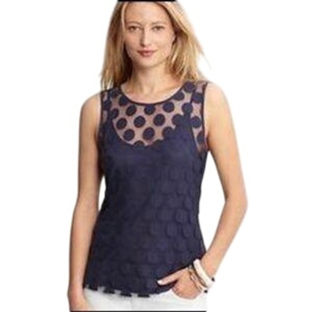 Banana Republic Womens Top Size S Blue Polka Dot Sleeveless Lined Blouse